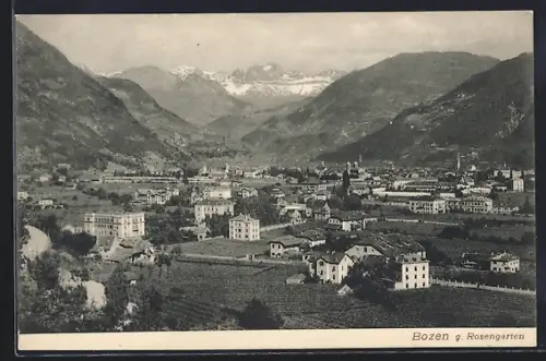 AK Bozen, Ortsansicht gegen Rosengarten