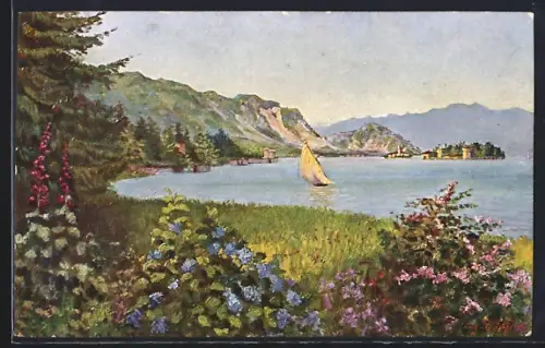 Künstler-AK Stresa /Lago Maggiore, Panorama verso il Sempione