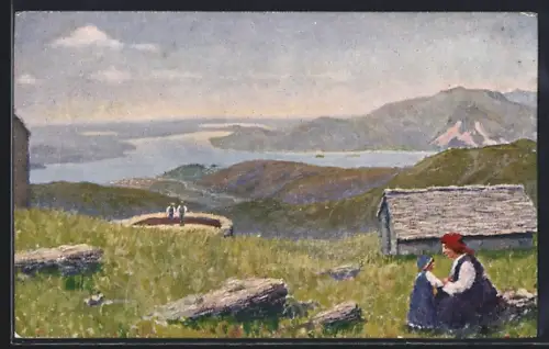 Künstler-AK Pian Cavallone /Lago Maggiore, Panorama