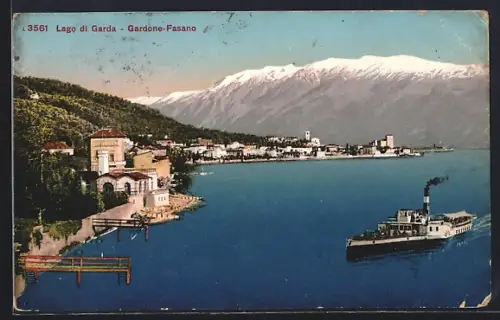 AK Gardone-Fasano /Lago di Garda, Panorama mit Dampfer
