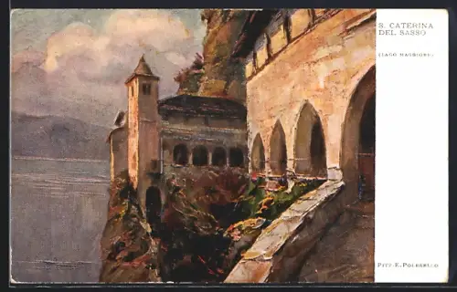 Künstler-AK S. Caterina del Sasso /Lago Maggiore, Panorama