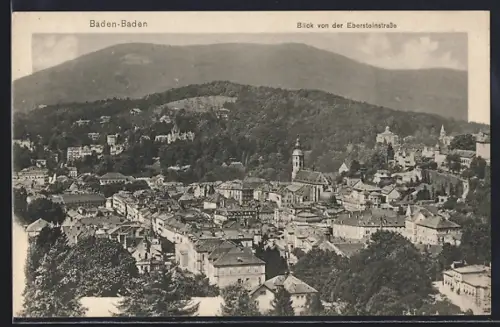 AK Baden-Baden, Blick von der Ebersteinstrasse mit Kirche