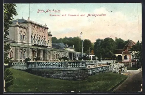 AK Bad-Nauheim, Kurhaus mit Terrasse und Musikpavillon