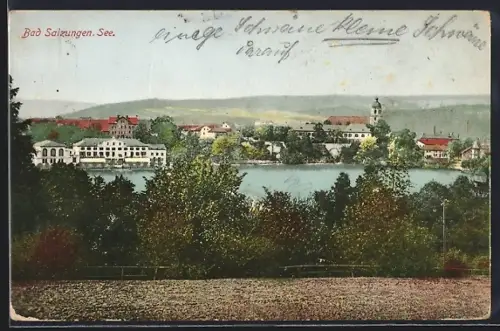 AK Bad Salzungen, Panoramablick mit der Kirche