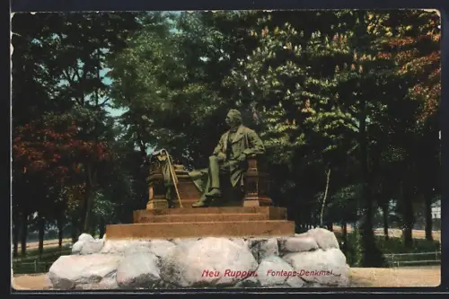 AK Neu Ruppin, Fontane-Denkmal