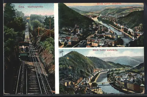 AK Ems, Malbergbahn, Blick Lahn abwärts und aufwärts