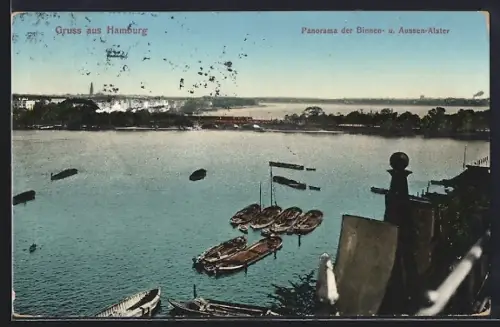 AK Hamburg, Panorama der Binnen- und Aussen-Alster
