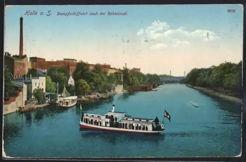 AK Halle a. S., Dampfschiffahrt nach der Rabeninsel