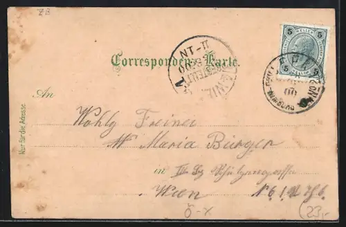 Lithographie Hadres bei Haugsdorf, Teilansicht, Kirche, Pfarrhof und Schule, Marktplatz