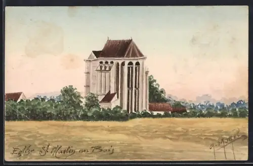 Künstler-AK Handgemalt: St. Martin-Aux-Bois, Eglise