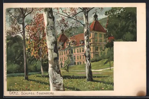 Künstler-AK Raoul Frank: Graz, Schloss Eggenberg vom Garten gesehen