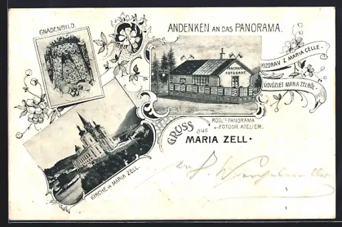 AK Maria Zell, Panorama-Fotograf Rögl, Gnadenbild, Wallfahrtskirche
