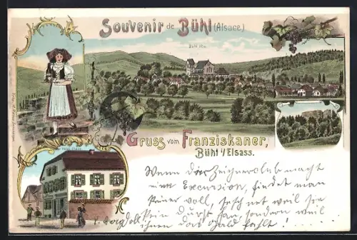 Lithographie Bühl, Hotel Claus, Panorama