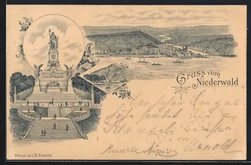 Vorläufer-Lithographie Rüdesheim, 1895, Niederwalddenkmal