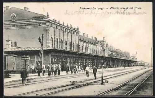 AK Aleksandrów pogr., Widok stacyi od Prus., Bahnhof