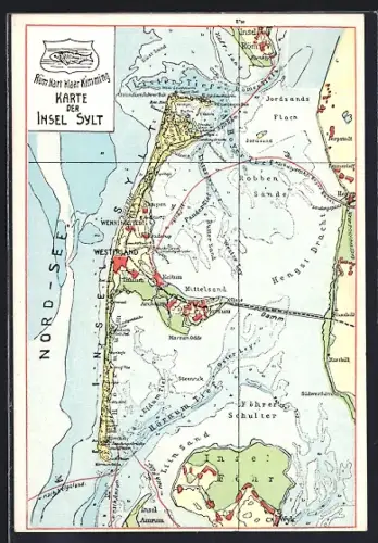AK Sylt, Landkarte der Insel mit Insel Föhr