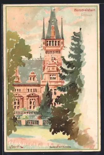 Lithographie Hummelshain, Partie am Schloss