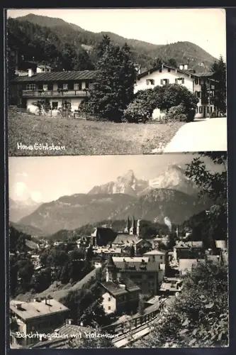 AK Berchtesgaden, Hotel Haus Göhlstein, Teilansicht mit Watzmann