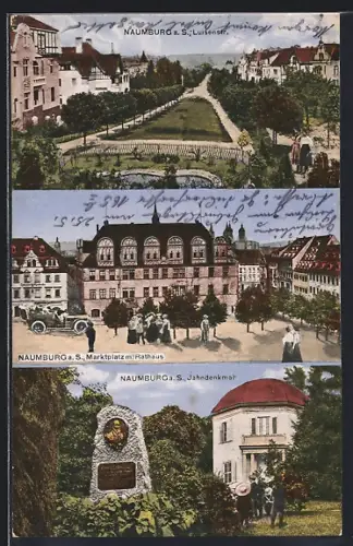 AK Naumburg a. S., Luisenstrasse, Marktplatz mit Rathaus, Jahndenkmal