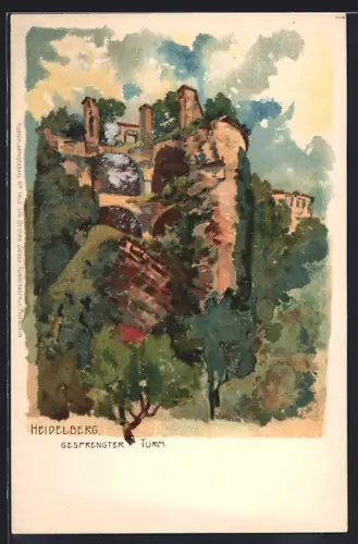 Lithographie Heidelberg, Gesprengter Turm