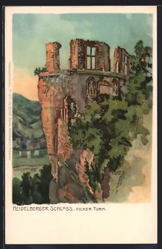 Künstler-AK G. Graf: Heidelberger Schloss, Dicker Turm