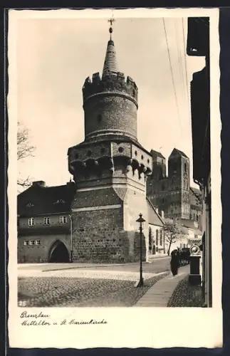 AK Prenzlau, Mitteltor und St. Marienkirche