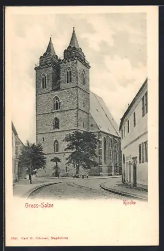 AK Gross-Salze, Strassenpartie mit Kirche