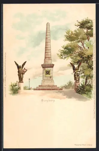 Lithographie Bad Harzburg, Burgberg mit Denkmal