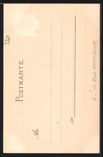 Lithographie Bad Harzburg, Burgberg mit Denkmal
