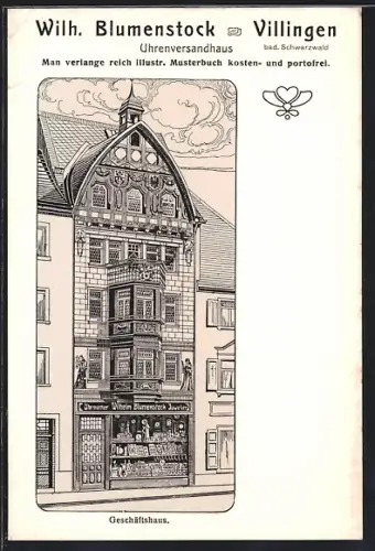 Lithographie Villingen / Schwarzwald, Uhrmacher Wilh. Blumenstock