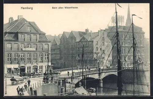 AK Hamburg-Neustadt, Schaarthor-Brücke, Segelmasten, Original Navigations-Store