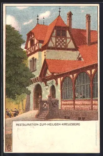 Steindruck-AK Darmstadt, Restaurant zum Heiligen Kreuzberg