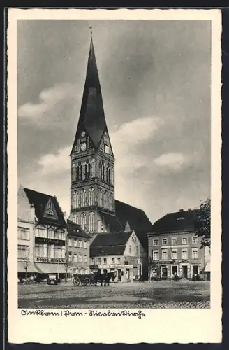 AK Anklam i. Pom., Kaufhaus vor der Nikolaikirche