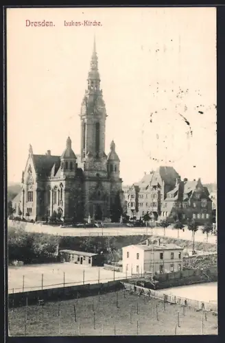 AK Dresden-Plauen, Blick auf die Lukas-Kirche am Lukasplatz