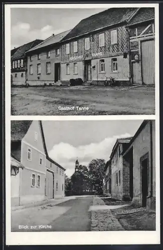 AK Ramsla über Weimar, Gasthof Tanne, Bes. Fritz Spath, Blick zur Kirche