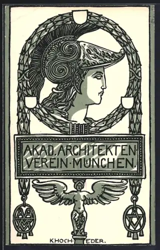 Künstler-AK München, Akad. Architekten Verein, Harpyiensäule, Frauenbüste mit Helm