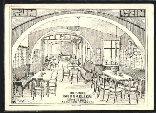 Künstler-AK Kiel, Gasthaus Grogkeller in der Schumacherstr. 27