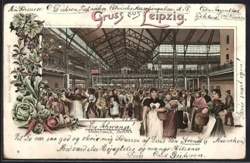 Lithographie Leipzig, Innenansicht der Markthalle