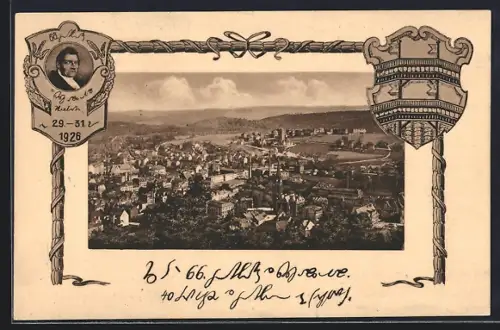 AK Aue /Erzgeb., Stenografenkongress 1926, Ortsansicht im Rahmen mit Wappen