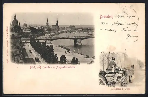 AK Dresden, Blick auf Carola- und Augustusbrücke, Droschke 1 Güte