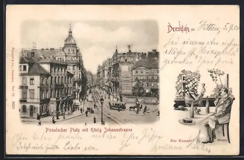 AK Dresden, Pirnaischer Platz mit König Johannstrasse, Strassenbahn
