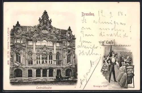 AK Dresden, Centraltheater, König`s Café mit Besuchern