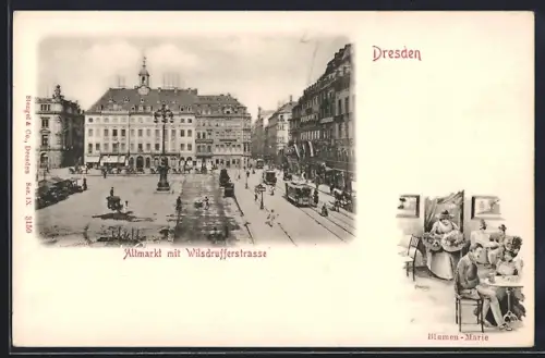 AK Dresden, Altmarkt mit Wilsdrufferstrasse, Blumen-Marie