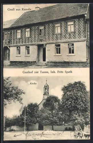 AK Ramsla, Gasthof zur Tanne, Inh. Fritz Spath, Kirche