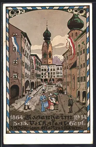 Künstler-AK Rosenheim / Obb., Volksfest zum 50 jährigen Stadtjubiläum 1914
