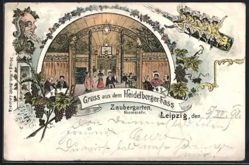 Lithographie Leipzig, Restaurant Heidelberger-Fass, Nicolaistrasse, Zaubergarten