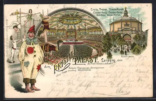 Lithographie Leipzig, Gruss aus dem Krystall Palast