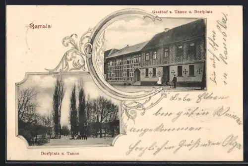 AK Ramsla, Gasthof zur Tanne und Dorfplatz