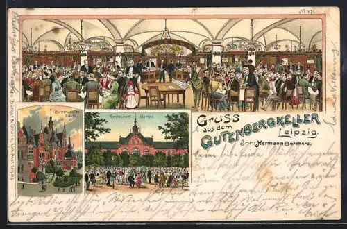 Lithographie Leipzig, Restaurant Gutenbergkeller, Inh. Hermann Borchers, Buchhändler-Haus