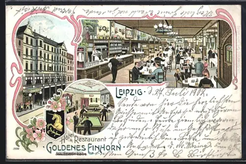 Lithographie Leipzig, Hotel und Restaurant Goldenes Einhorn, Inh. Friedr. Laue